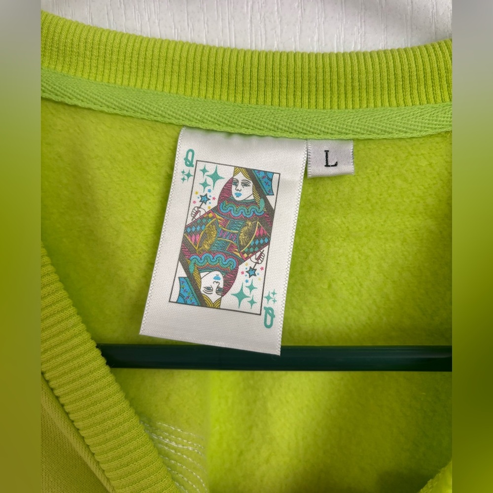 QUEEN OF SPARKLES Neon Lime Sequin Mexican Food Sweatshirt Top - Picture 5 of 5